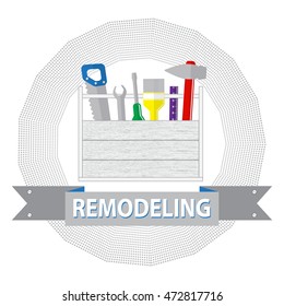 Box of tools for repair. Stock vector. Flat design.