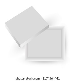 Box top open. White open empty squares cardboard box. Mockup template for design products, package
