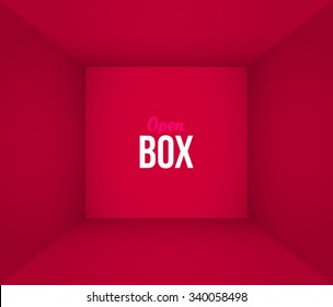 Box Top View. Inner Space of the Gift Box. Red Empty Room Interior. Vector illustration