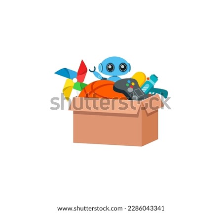 box of toys ready to send for donation