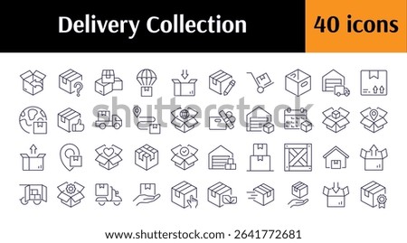Box, Transportation, Delivery Outline Web Line Icons Collection. Minimalistic Linear Pictogram for Web and Graphic Design, Apps, Banners, Social Network and Cards