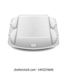 Box tray for eggs mock up vector template, white empty clamshell containers. 10 eggs mock package for your design