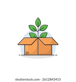 Box with Tree Vector Illustration. Eco-Friendly Package Concept Design