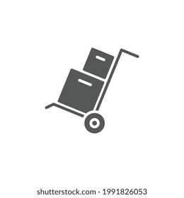 Box trolley glyph icon, move truck cargo carrier, bag cart delivery, flat luggage suitcase. Packaging Symbol. Moving hand truck with box Packages vector illustration design on white background. EPS 10