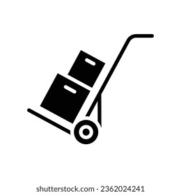 Box trolley glyph icon, move truck cargo carrier, bag cart delivery, flat luggage suitcase. Packaging Symbol. Moving hand truck with box Packages vector illustration design on white background. EPS 10