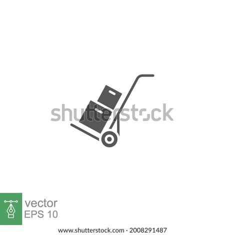 Box trolley glyph icon, move truck cargo carrier, bag cart delivery, flat luggage suitcase. Packaging Symbol. Moving hand truck with box Packages vector illustration design on white background. EPS 10