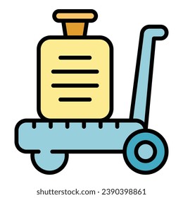 Vector de contorno del icono de la caja. Viaje en carro. Color del portón de bolsa
