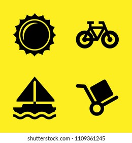 box trolley, sailboat, bicycle and sun vector icon set. Sample icons set for web and graphic design