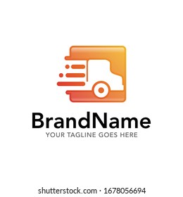 box truck express delivery expedition logo icon vector template with gradient color collection 