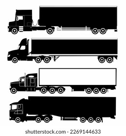 
box truck icon silhouette set,white background, logo