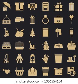 Box in truck icons set. Simple style of 36 box in truck vector icons for web for any design