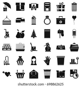 Box in truck icons set. Simple style of 36 box in truck vector icons for web isolated on white background