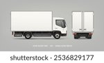 Box Truck Side view and Rear with space for text or your branding design - editable vector template. Realistic White Delivery Truck or Van blank mockup. Back View Delivery Van