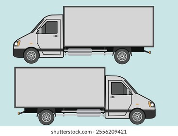 Box Truck Side view and Rear with space for text or your branding design - editable vector template. Realistic White Delivery Truck or Van blank mockup. Delivery Van