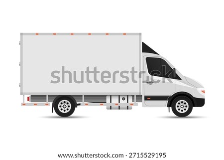 Box Truck Side view with space for text or your branding design - editable vector template. Realistic White Delivery Truck or Van blank mockup