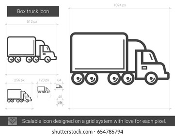 Box truck vector line icon isolated on white background. Box truck line icon for infographic, website or app. Scalable icon designed on a grid system.