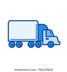 Box LKW Vektorgrafik Symbol einzeln auf weißem Hintergrund. Box LKW Line Symbol für Infografik, Website oder App. Blaues Symbol für ein Gittersystem.