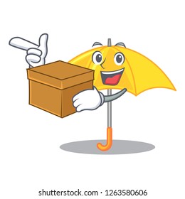 With box umbrella yellow in a shape cartoon