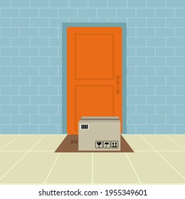 Box under door contactless delivery concept vector illustration.