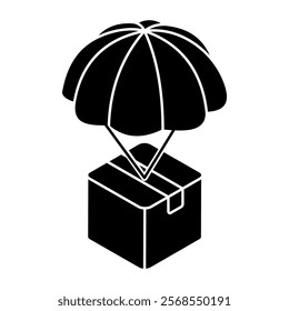 Box under umbrella, icon of parcel insurance
