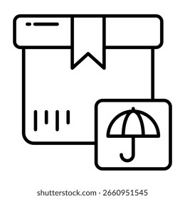 Box under umbrella, icon of parcel insurance