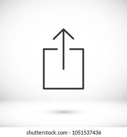 Box upload icon vector illustration. Linear symbol with thin outline. The thickness is edited. Minimalist style.