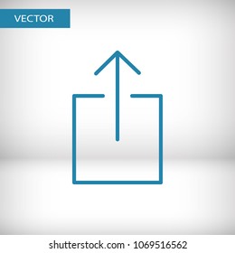 Box upload icon vector illustration. Linear symbol with thin outline. The thickness is edited. Minimalist style.