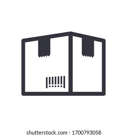 box vector icon isolated on white background. Packaging box barcode and magnifier icon for web, mobile apps and ui design. EPS 10