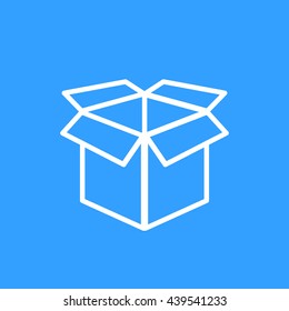 Box vector icon. White Illustration isolated on blue background for graphic and web design.