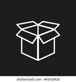 Box vector icon. White illustration isolated on black background for graphic and web design.