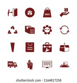box vector icons set. with cream tube, courier gives parcel, parcel box and open box in set