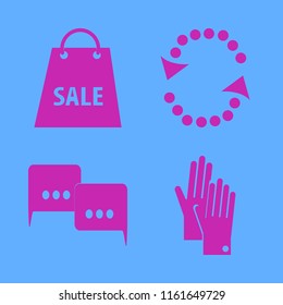 box vector icons set. with recycle sign, shopping bag, gloves and speech clouds in set