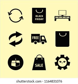 box vector icons set. with shopping bag, free delivery, recycle sign and open box in set