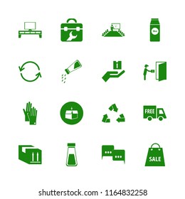 box vector icons set. with speech clouds, pack milk, salt shaker and present new idea in set
