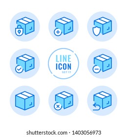 Box vector line icons set. Package, parcel, isometric boxes outline symbols. Modern simple stroke graphic elements. Round icons