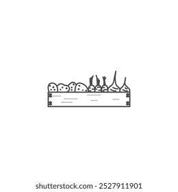 Box with vegetables, counter with vegetables, selling vegetables at the market icon.