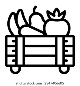 Box with vegetables line icon, farm garden concept, farm products sign on white background, Fresh vegetables in box icon in outline style mobile concept web design. Vector graphics.