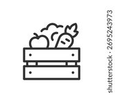 Box of vegetables, linear icon. Fresh produce and organic farming concept. Line with editable stroke.