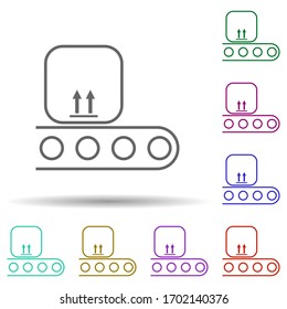 Icono de multicolor del transportador de caja. Línea delgada simple, contorno vectorial de iconos logísticos para ui y ux, sitio web o aplicación móvil