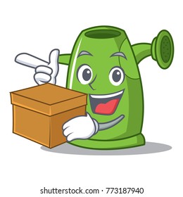 With box watering can character cartoon