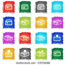 box web icons in grunge style for user interface design