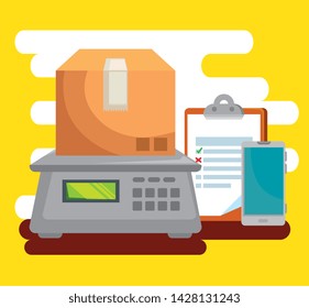 box in the weighing machine with check list and smartphone