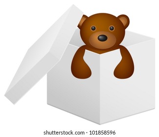 Box whit teddy bear on white background. Vector illustration.