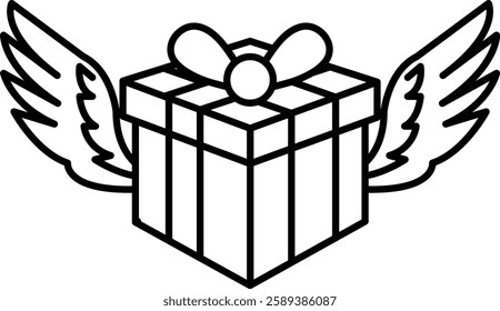A box with a white background and wings on top