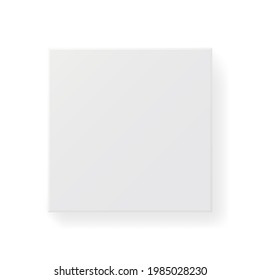 Box white mockup. Square package top view. Cardboard template with soft shadow on white backdrop. Realistic paper box. Clean container design. Vector illustration.