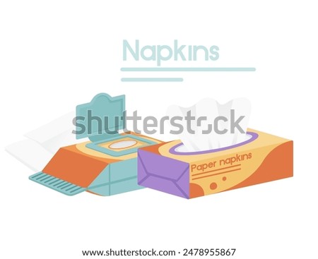 Box of white paper tissue wet and dry or disposable napkin vector illustration isolated on white background