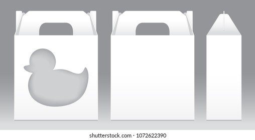 Box White window duck-shaped cut out Packaging Template blank. Empty Box white Template for design product package gift box, White Box packaging paper kraft card board package (Vector)