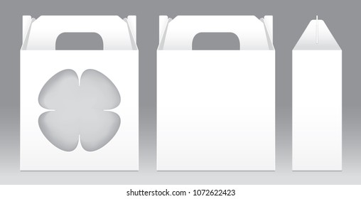 Box White window flower shape cut out Packaging Template blank. Empty Box white Template for design product package gift box, White Box packaging paper kraft card board package (Vector)