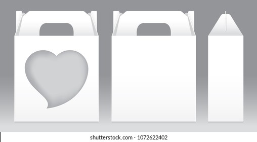 Box White window heart-shaped cut out Packaging Template blank. Empty Box white Template for design product package gift box, White Box packaging paper kraft card board package (Vector)