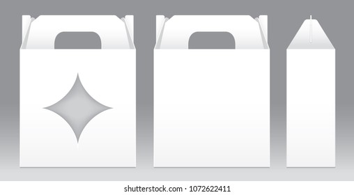 Box White window star shape cut out Packaging Template blank. Empty Box white Template for design product package gift box, White Box packaging paper kraft card board package (Vector)
